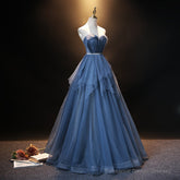 Blue Tulle Sweetheart Simple Pretty Floor Length Party Dress, Blue A-line Evening Dress Prom Dress